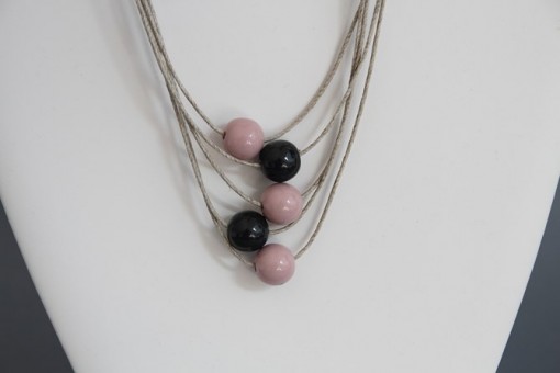 Collier en lin vieux rose et gris anthracite